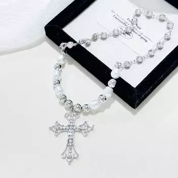 Подвеска-крест Niche, жемчужное ожерелье, цепочка-свитер, новое милое и классное ожерелье-цепочка в виде ключицы Spice Girl.