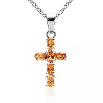 Подвеска-крест ручной работы из натурального цитрина из стерлингового серебра 925 пробы