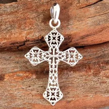 Подвеска-крест, серебряные украшения, подвеска ручной работы, серебро 925 пробы, эффектные украшения, подарки для нее