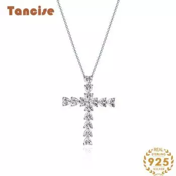 Подвеска-крест Tancision женская серебряная цепочка 925 пробы с инкрустацией в форме сердца 5*5 ожерелье с высокоуглеродистыми бриллиантами 45+3. белый