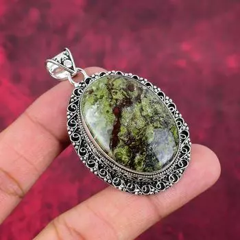Подвеска «Кровь дракона», ювелирные изделия из драгоценных камней, подвеска из стерлингового серебра 925 пробы, подарок для женщин, подвеска ручной работы 2.24 Inches зелёный