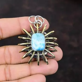 Подвеска Ларимар Достойный драгоценный камень Ювелирные изделия ручной работы Подвеска из стерлингового серебра 925 пробы Позолоченная клетка 18 карат Ювелирные изделия в виде клетки Уникальный дизайн Подвеска Подарок для мамы