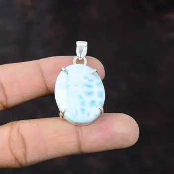 Подвеска Ларимар из стерлингового серебра 925 пробы. Подвеска из драгоценного камня. Изящные ювелирные изделия ручной работы. Замечательный кулон в подарок для друга. Ювелирные изделия последнего дизайна.