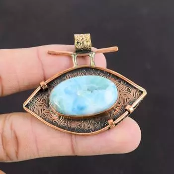 Подвеска Ларимар Медная Подвеска Очень красивая Подвеска из драгоценного камня Подвеска ручной работы Модные ювелирные изделия Подарок для мамы Уникальные медные украшения для подарков