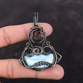 Подвеска Ларимар, медная проволока, кулон, кулон с драгоценным камнем, красивые медные украшения, приличный кулон ручной работы, ювелирные изделия Ларимар, подарок для женщин