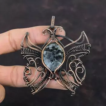 Подвеска Larvikite, медная проволочная обертка, подвеска Larvikite Butterfly, ювелирное изделие ручной работы, элегантный кулон, драгоценный камень, медная подвеска для женщин