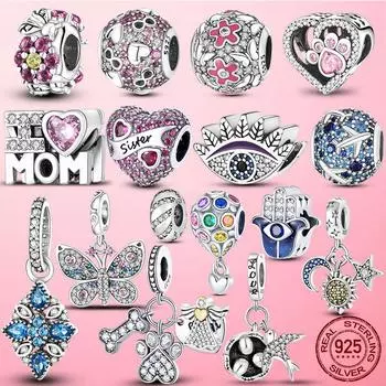 Подвеска-ловец снов из стерлингового серебра 925 пробы с подвеской в виде сердца и фианитом, подходит для оригинального модного браслета с бусинами, ожерелья, серебряных ювелирных изделий