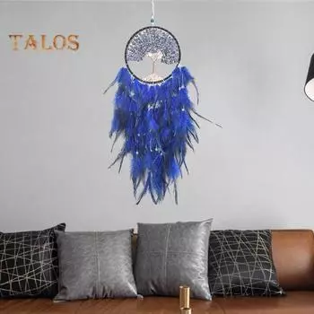 Подвеска «Ловец снов» с цветным пером, креативная форма, дизайн ремешка, легко повесить на стену, подвеска «Ловец снов» синий