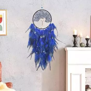 Подвеска «Ловец снов» с цветным пером, креативная форма, дизайн шнурка, легко повесить, настенное украшение «Ловец снов» синий