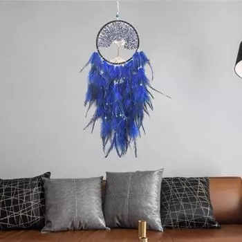 Подвеска «Ловец снов» с цветным пером, креативная форма, дизайн шнурка, легко повесить, настенное украшение «Ловец снов» синий