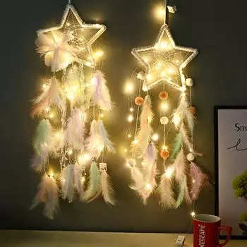 Подвеска ловец снов в виде пентаграммы диаметром 20 см, украшение ручной работы