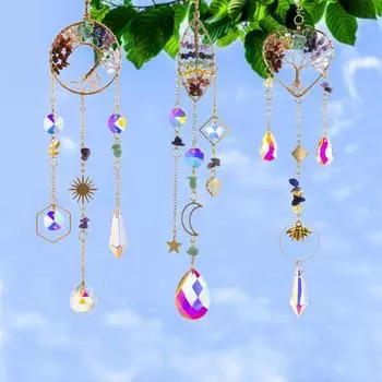 Подвеска-ловец солнца из натуральных кристаллов, красочные колокольчики, украшение для сада Style 3