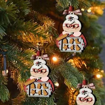 Подвеска миссис Клаус, деревянная рождественская елка, подвесное украшение, многоразовая выпечка, рождественская бабушка, праздничный декор для домашней рождественской вечеринки красный