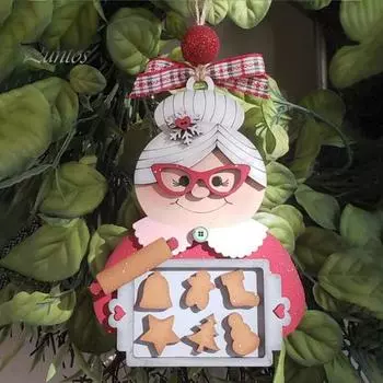 Подвеска миссис Клаус, деревянная рождественская елка, подвесное украшение, многоразовая выпечка, рождественская бабушка, праздничный декор для домашней рождественской вечеринки красный
