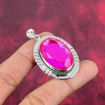 Подвеска Mystic Topaz из цельного серебра 925 пробы, подвеска из драгоценного камня ручной работы, на День памяти 2 Inches розовый