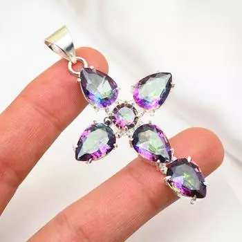 Подвеска Mystic Topaz из цельного серебра 925 пробы, подвеска из драгоценного камня ручной работы, на День памяти 2.75 Inches белый