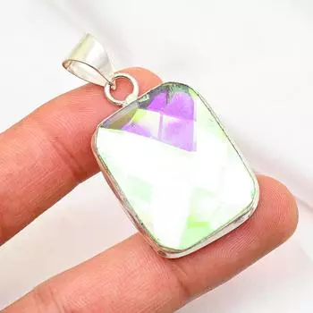 Подвеска Mystic Topaz из цельного серебра 925 пробы, подвеска из драгоценного камня ручной работы, на День памяти 1.96 Inches белый