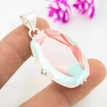 Подвеска Mystic Topaz из цельного серебра 925 пробы, подвеска из драгоценного камня ручной работы, на День памяти 1.88 Inches белый