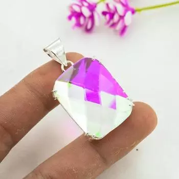 Подвеска Mystic Topaz из цельного серебра 925 пробы, подвеска из драгоценного камня ручной работы, на День памяти 1.69 Inches белый