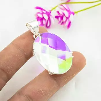 Подвеска Mystic Topaz из цельного серебра 925 пробы, подвеска из драгоценного камня ручной работы, на День памяти 1.73 Inches белый