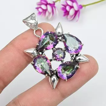 Подвеска Mystic Topaz из цельного серебра 925 пробы, подвеска из драгоценного камня ручной работы, на День памяти