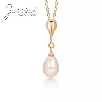 Подвеска на цепочке с жемчугом в стиле барокко, серебро 925 пробы с покрытием из желтого золота 14 карат