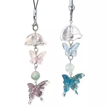 Подвеска на цепочку для мобильного телефона с подвеской в виде бабочки и подвеской в виде колокольчика ветра