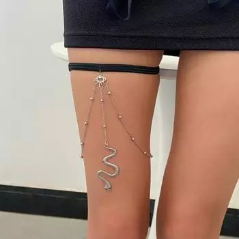 Подвеска на цепочку для ног в виде змеи, многослойное украшение для тела с кисточками и противоскользящей резинкой, украшение на бедро для соревнований по пляжной йоге и танцам серебряный