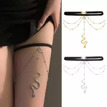 Подвеска на цепочку для ног в виде змеи, многослойное украшение для тела с кисточками и противоскользящей резинкой, украшение на бедро для соревнований по пляжной йоге и танцам серебряный