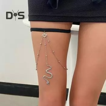 Подвеска на цепочку для ног в виде змеи, многослойное украшение для тела с кисточками и противоскользящей резинкой, украшение на бедро для соревнований по пляжной йоге и танцам серебряный