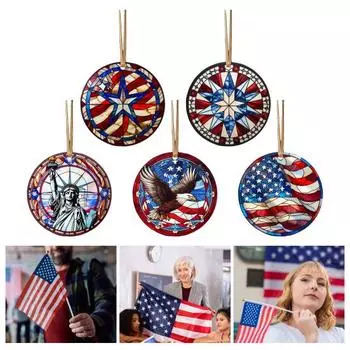 Подвеска на День независимости Патриотическая тема, подвесное украшение со звездами и полосками, принт красного, белого, синего цвета, акриловый ремешок, идеальный подарок A