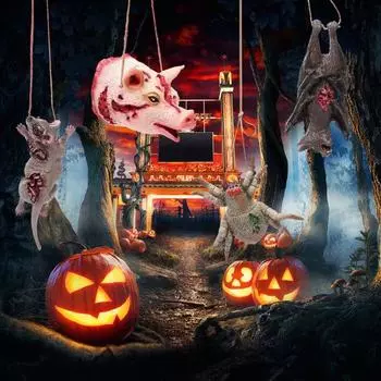 Подвеска на Хэллоуин Реалистичная Жуткая Подвесная Голова Крысы Свиньи Паука Летучей Мыши Украшение Призрака B