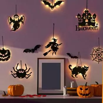 Подвеска на Хэллоуин Жуткий подвесной светильник на Хэллоуин с батарейным питанием Прочный призрак в форме тыквы Светодиодный подвесной светильник для дома D