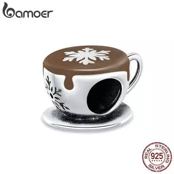 Подвеска на кофейную чашку Bamoer из натурального серебра 925 пробы подходит для оригинального браслета 3 мм, ароматный и вкусный зимний кофе - лучший подарок для вашего любовника 925 silver