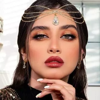 Подвеска на лоб из кристаллов, подвеска на бровь, головной убор, свадебная цепочка на лоб, повязка на голову в виде капли воды, цепочка на голову, аксессуары для волос в богемном этническом стиле. золотой