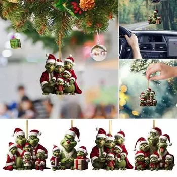 Подвеска на рождественскую елку Зеленый эльф Семейный автомобиль Подвесное зеркало заднего вида Украшение мультяшный подвесной кулон I
