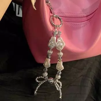 Подвеска на сумку-бант из жемчужных бусин в стиле барокко со стразами и жемчугом для телефона и рюкзака Pearl String