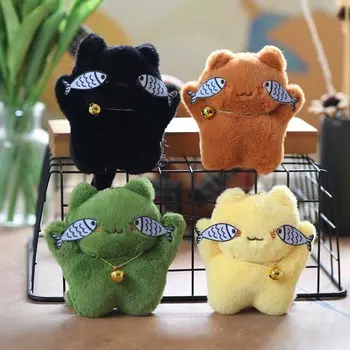 Подвеска на сумку плюшевая рыба-кошка брелок тайяки рыба-кошка мультяшная кошка кулон дети Black-Chain