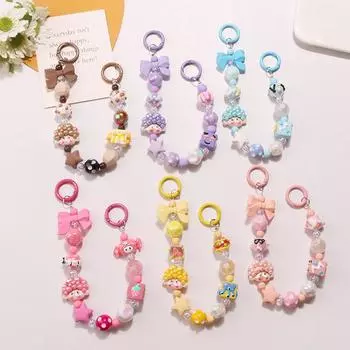 Подвеска на телефон в стиле Dopamine, брелок для ключей с кудрявыми волосами, расписанная вручную бисерная сумка-камера в виде девушки-конфеты, милый кулон