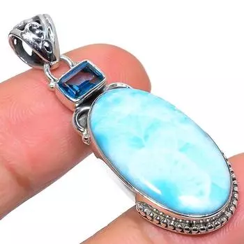 Подвеска Natural Republic Larimar, Blue Topaz из цельного серебра 925 пробы 1,77 дюйма z5l91