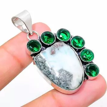 Подвеска Natural Republic Ларимар, диопсид, серебро 925 пробы, 1,97 дюйма, l2V67