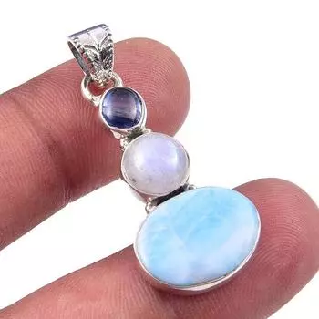 Подвеска Natural Republic Larimar, лунный камень 925 пробы, серебро 1,75 дюйма, C6M73