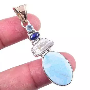 Подвеска Natural Republic Ларимар, жемчуг Бива 925 пробы, 2,25 дюйма, H7b58