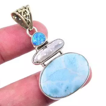 Подвеска Natural Republic Ларимар, жемчуг Бива 925 пробы, 2 дюйма V0e56