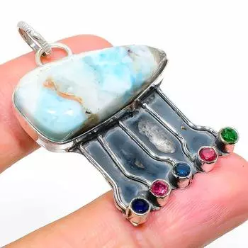 Подвеска Natural Republic с ларимаром, диопсидом, серебро 925 пробы, 1,97 дюйма, K5G59