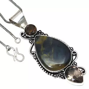 Подвеска Newlite Jasper Smoky Quartz Gemstone Серебряная бижутерия 2.75