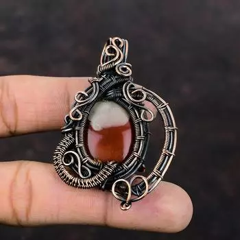 Подвеска Noreena Jasper, медная проволока, обернутая подвеска, подвеска из натурального драгоценного камня, медная подвеска ручной работы, дизайнерская подвеска для женщин, подарок для него