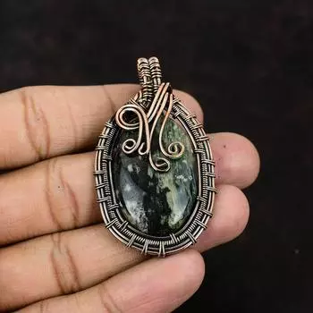 Подвеска Ocean Jasper Gemstone Подвеска из медной проволоки, обернутая в медь, ювелирное изделие ручной работы Подвеска Ocean Jasper Wire Jewelry Подарок для матери