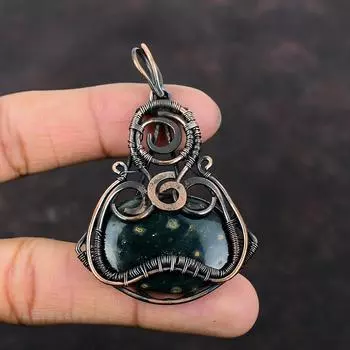 Подвеска Ocean Jasper, медная проволочная обертка, ювелирные изделия Ocean Jasper, подвеска из драгоценных камней ручной работы, подарок для матери, уникальное ювелирное изделие из меди