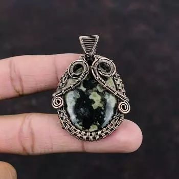 Подвеска Ocean Jasper, подвеска из медной проволоки, подвеска из настоящего драгоценного камня, антикварная медная бижутерия, ювелирные изделия ручной работы, подвеска из проволоки, подарок для мамы